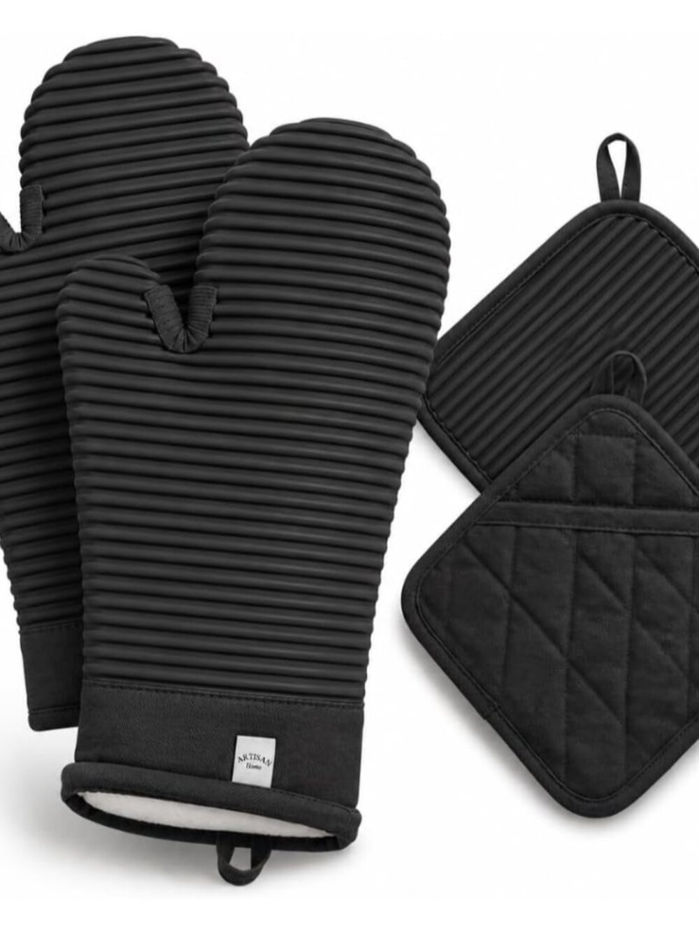 Extra Long Silicone Oven Mitts and Pot Holders Sets | Heat Resistant 500°F BPA-F